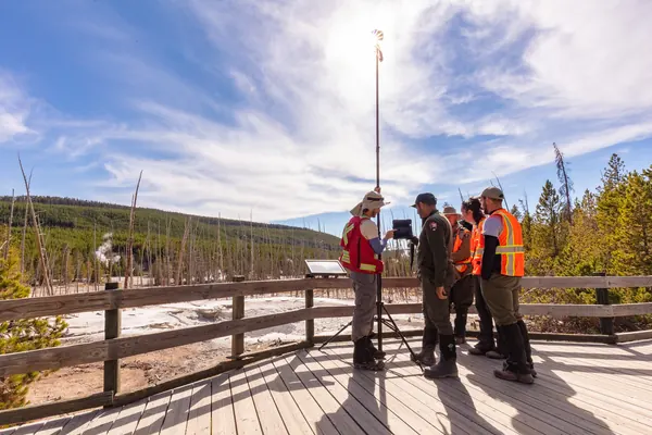 Geology team carrying out a photogrammetric survey in Yellowstone
